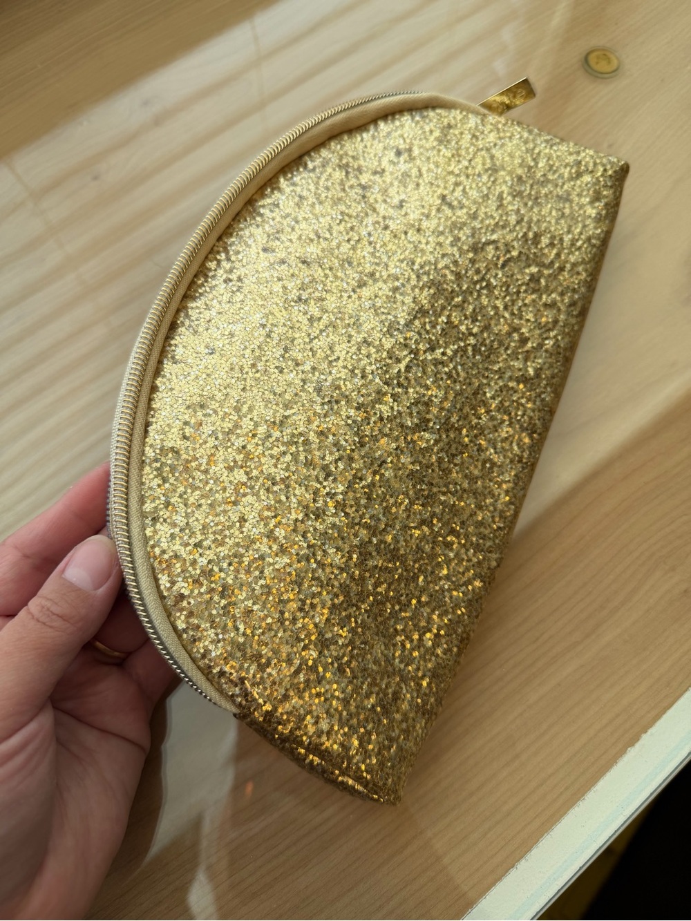tarte Gold Glitter Crescent Cosmetic Pouch
